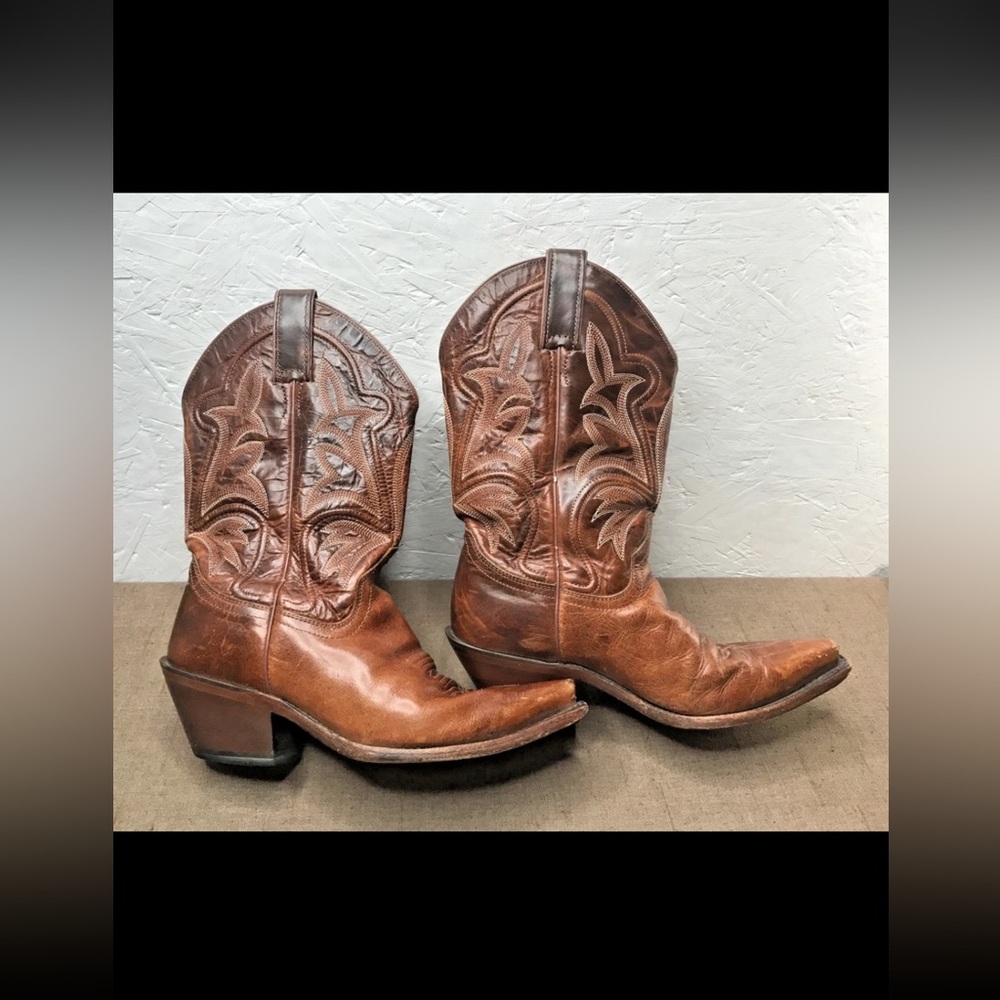 Justin Saddle Torino Women's 8B Snip Toe Cowboy Boots Brown Leather L4300